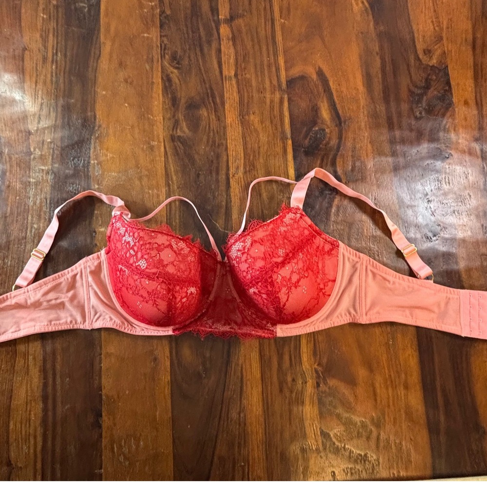 GabiFresh x Playful Promises Red Peach Lace Balconette Bra US 40G Underwire